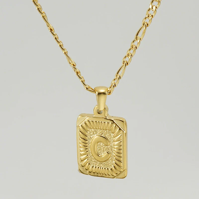 316L Stainless Steel Letter Pendant Necklace For Men Figaro Chain - Image 7