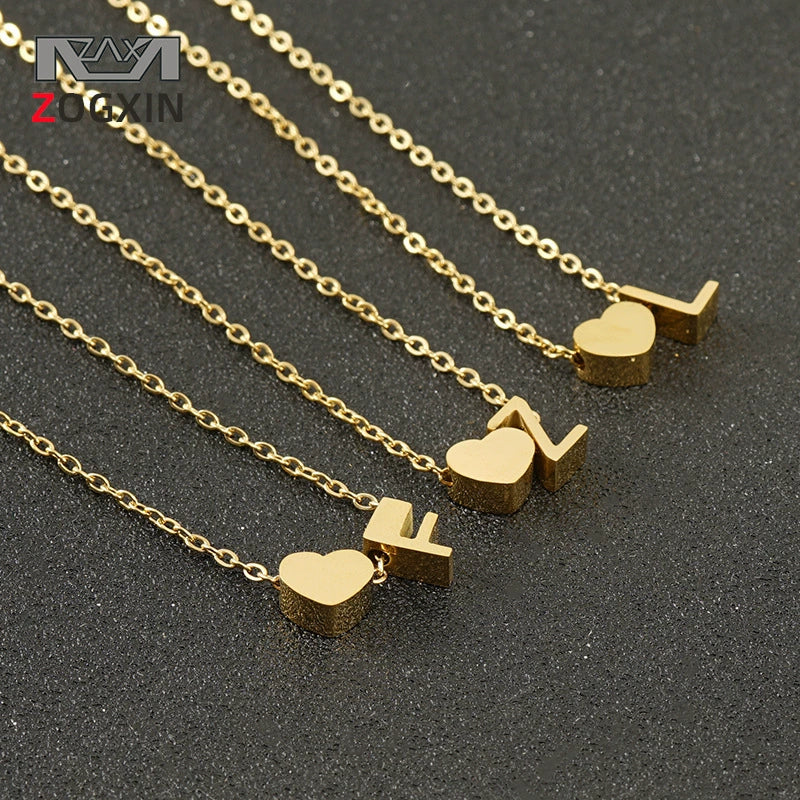 316L Stainless Steel Love Letter Necklace With English Letter Pendant And Cross Chain - Image 2