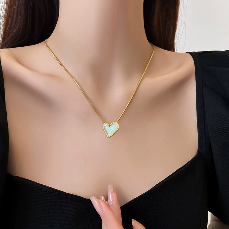 Titanium Steel Love Motherofpearl Normcore Style Cartoon Geometric Furnace Real Gold Plated Necklace For Women - Image 2