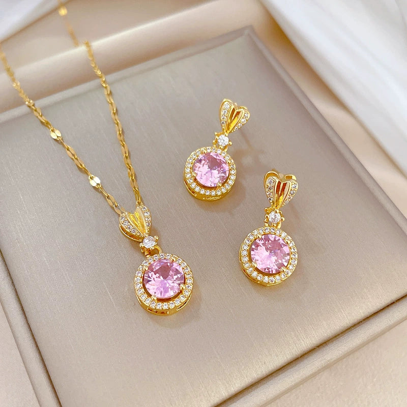 Titanium Steel Love Round Jewelry Set With Microinlaid And Electroplating For Women