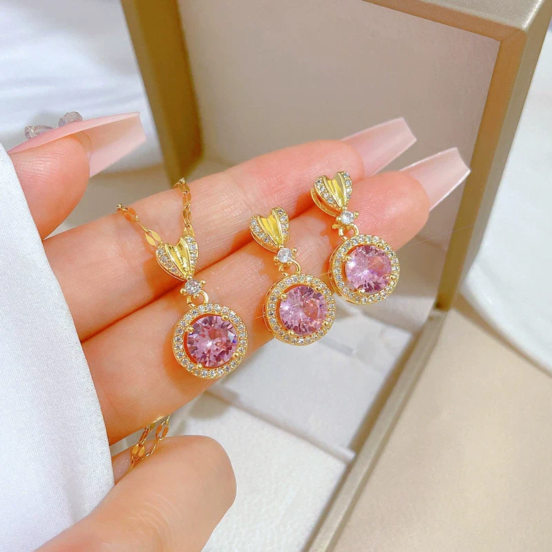 Titanium Steel Love Round Jewelry Set With Microinlaid And Electroplating For Women - Image 3
