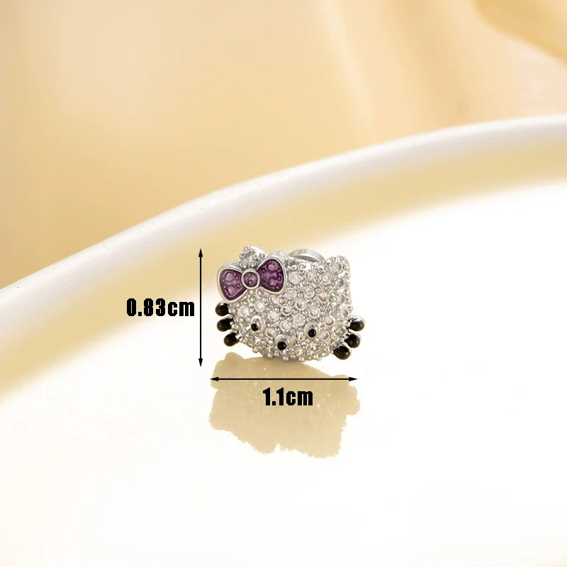 Titanium Steel Microinlaid Zircon Animal Zodiac Cat Head Ear Nail - Image 3