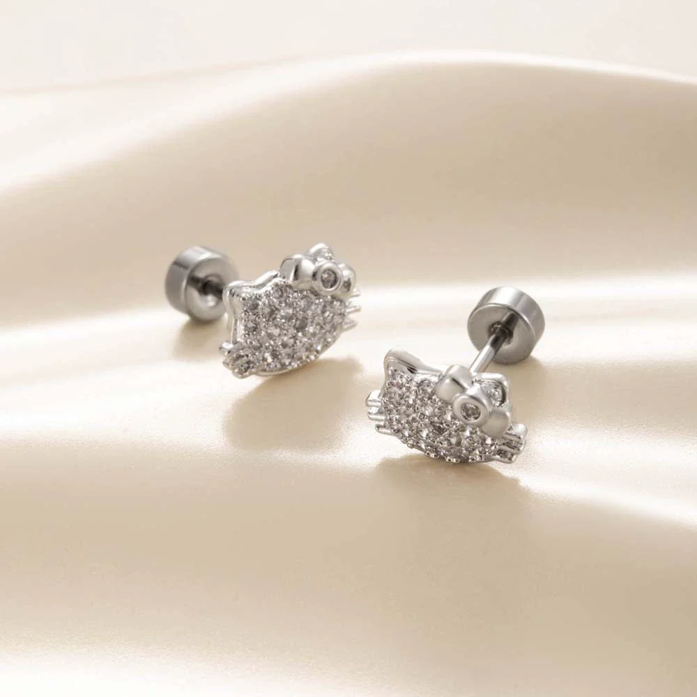Titanium Steel Microinlaid Zircon Cat Head Women's Ear Nail