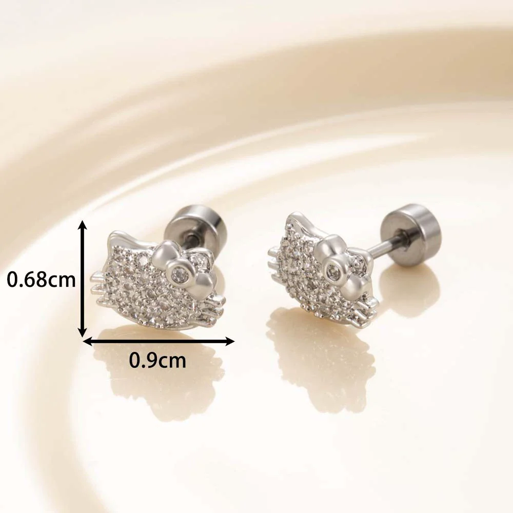 Titanium Steel Microinlaid Zircon Cat Head Women's Ear Nail - Image 3