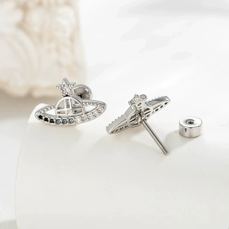 Titanium Steel Micropaved Zircon Saturn Cartilage Piercing Ear Bone Nail For Women Fashion Design - Image 4