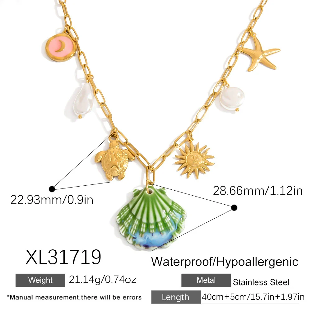 Titanium Steel Necklace With Conch Shell Starfish Pendant Geometric Shape Electroplated For Women - Image 6