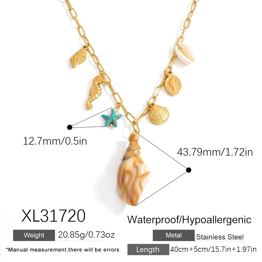 Titanium Steel Necklace With Conch Shell Starfish Pendant Geometric Shape Electroplated For Women - Image 7