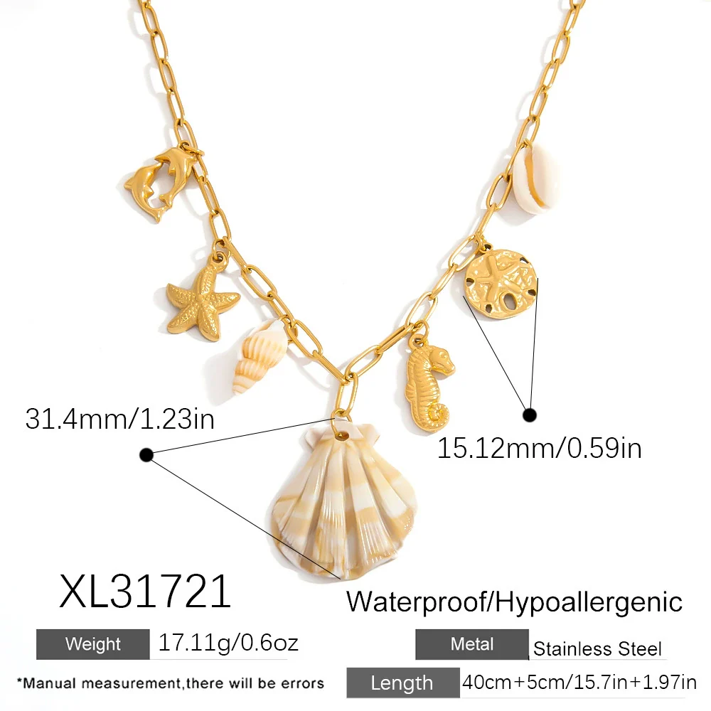 Titanium Steel Necklace With Conch Shell Starfish Pendant Geometric Shape Electroplated For Women - Image 8