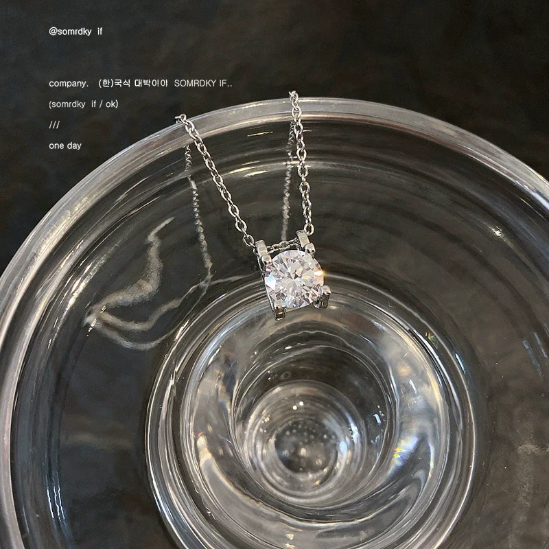 Titanium Steel Necklace With Geometric Zircon Pendant And Diamond Design For Women