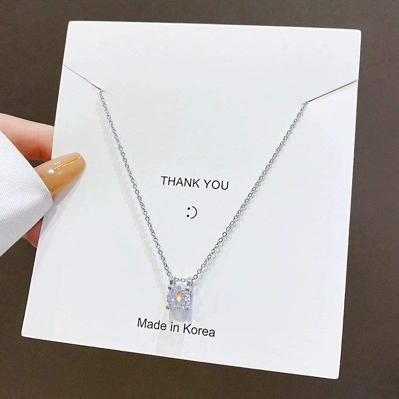 Titanium Steel Necklace With Geometric Zircon Pendant And Diamond Design For Women - Image 6