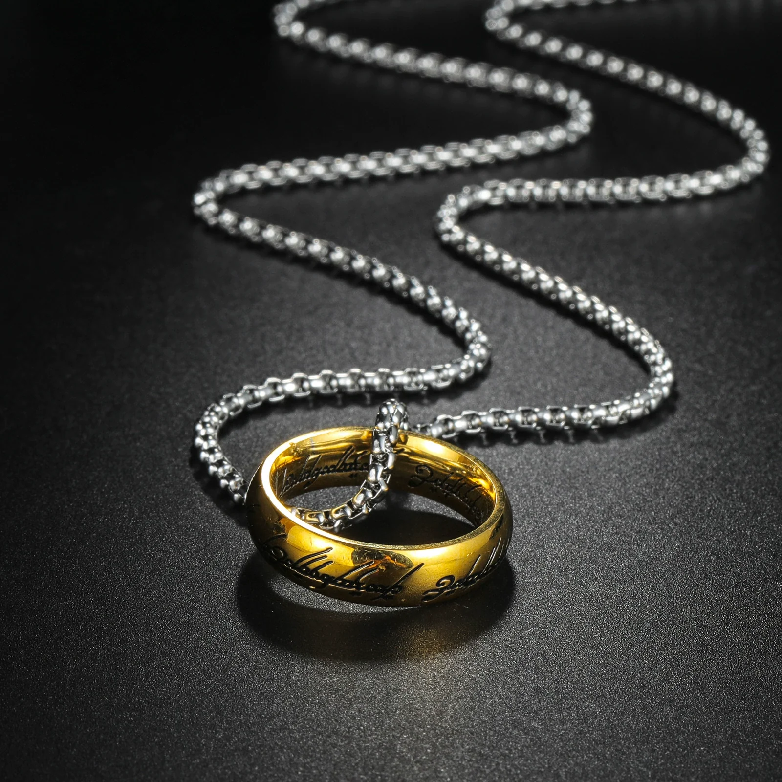 Titanium Steel Necklace With Magic Ring Pendant Electroplated With Letters Numbers Text For Men - Image 2