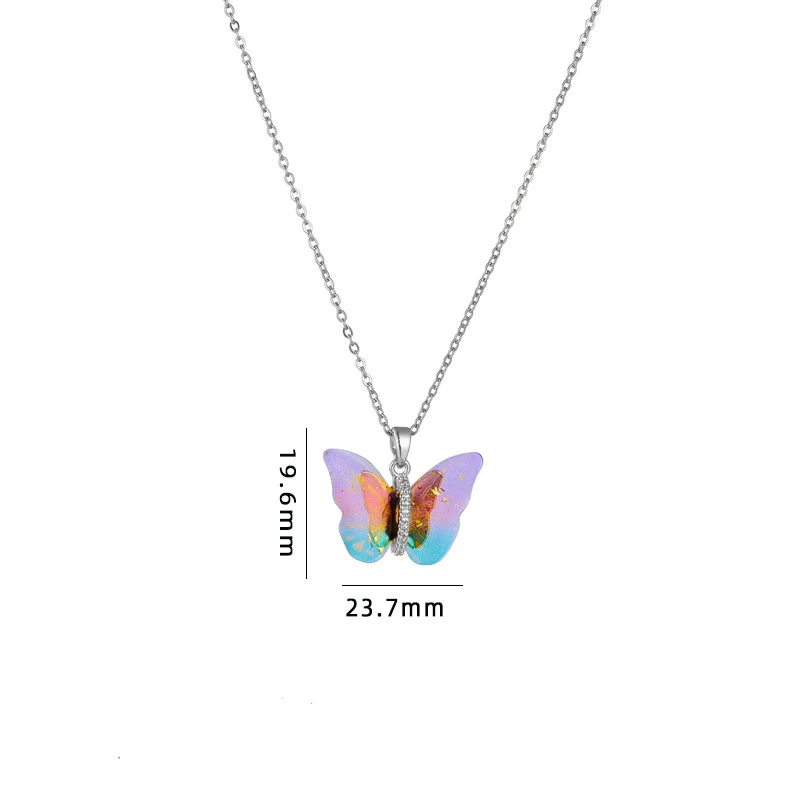 Titanium Steel O Chain Necklace For Women With Gold Plated Mixed Gemstone Inlay Simulation Butterfly Pendant In Light Luxury Style And Electroplating Treatment - Image 14