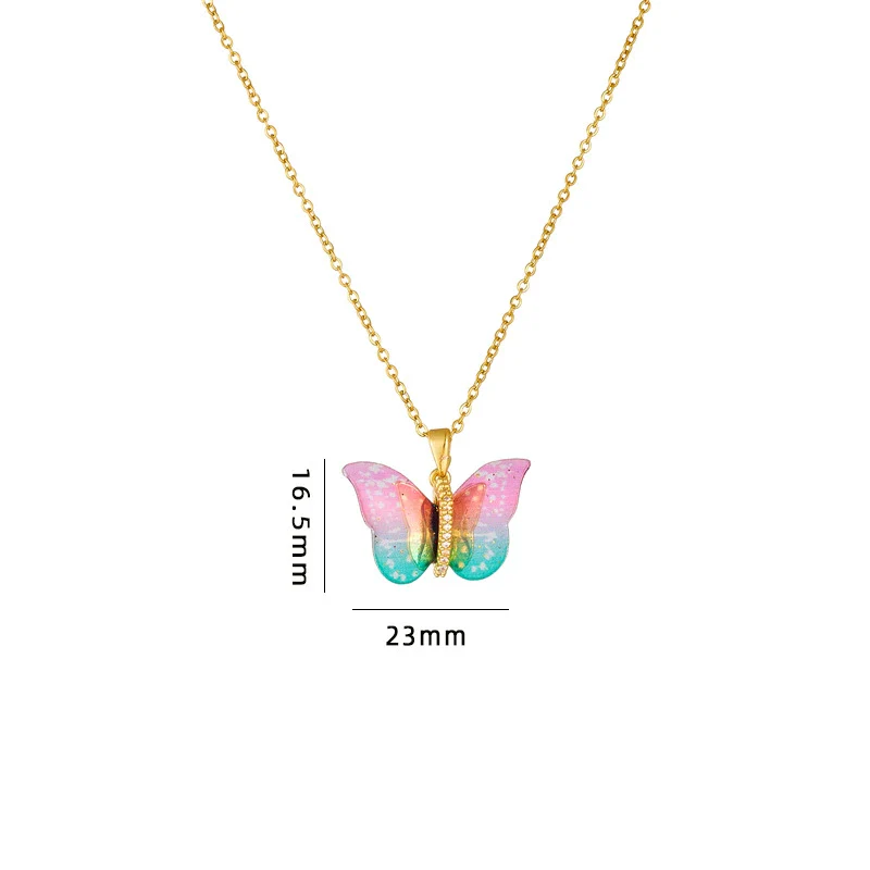 Titanium Steel O Chain Necklace For Women With Gold Plated Mixed Gemstone Inlay Simulation Butterfly Pendant In Light Luxury Style And Electroplating Treatment - Image 5