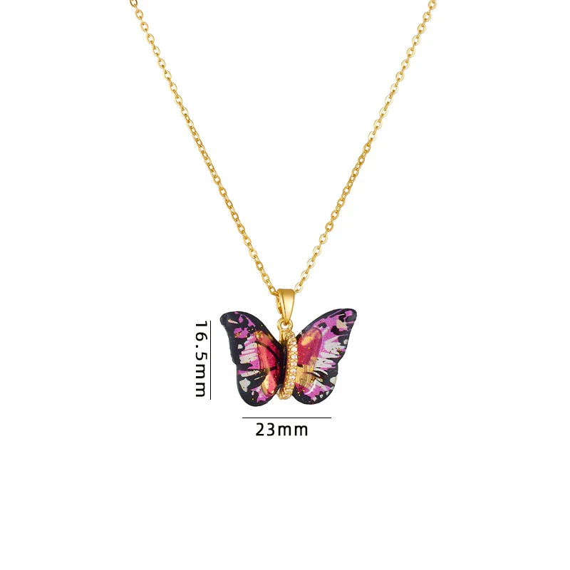 Titanium Steel O Chain Necklace For Women With Gold Plated Mixed Gemstone Inlay Simulation Butterfly Pendant In Light Luxury Style And Electroplating Treatment - Image 6