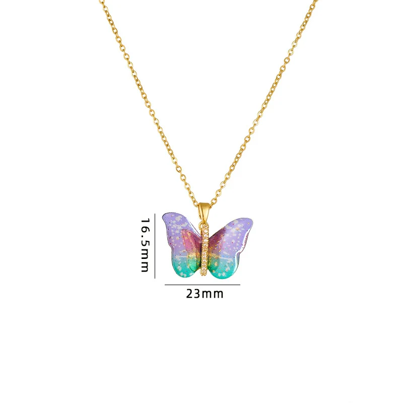 Titanium Steel O Chain Necklace For Women With Gold Plated Mixed Gemstone Inlay Simulation Butterfly Pendant In Light Luxury Style And Electroplating Treatment - Image 7