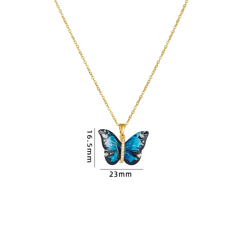 Titanium Steel O Chain Necklace For Women With Gold Plated Mixed Gemstone Inlay Simulation Butterfly Pendant In Light Luxury Style And Electroplating Treatment - Image 8