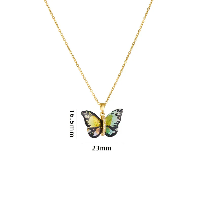 Titanium Steel O Chain Necklace For Women With Gold Plated Mixed Gemstone Inlay Simulation Butterfly Pendant In Light Luxury Style And Electroplating Treatment - Image 9