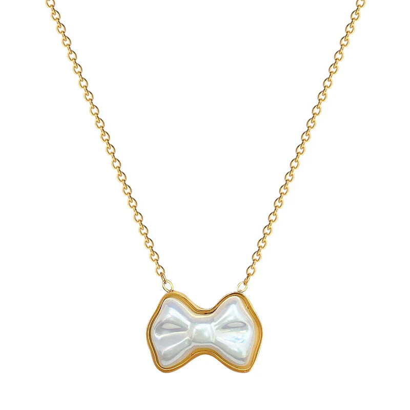 Titanium Steel Pearl Bow Geometric Cartoon Style Electroplated Unisex Necklace - Image 5
