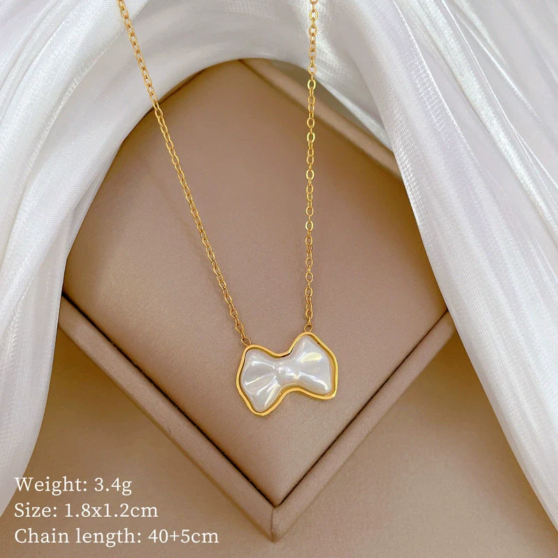 Titanium Steel Pearl Bow Geometric Cartoon Style Electroplated Unisex Necklace - Image 6