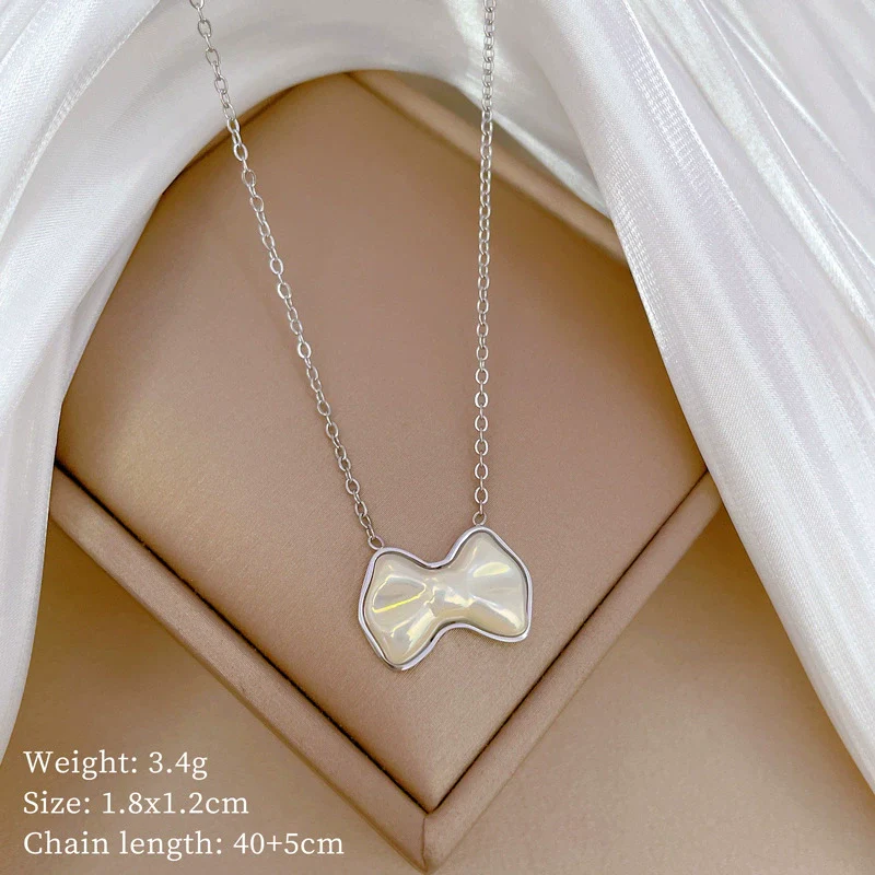 Titanium Steel Pearl Bow Geometric Cartoon Style Electroplated Unisex Necklace - Image 7