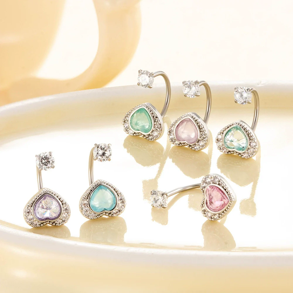 Titanium Steel Personality Heart Shaped Horseshoe Ring Earrings Inlaid Zircon - Image 3