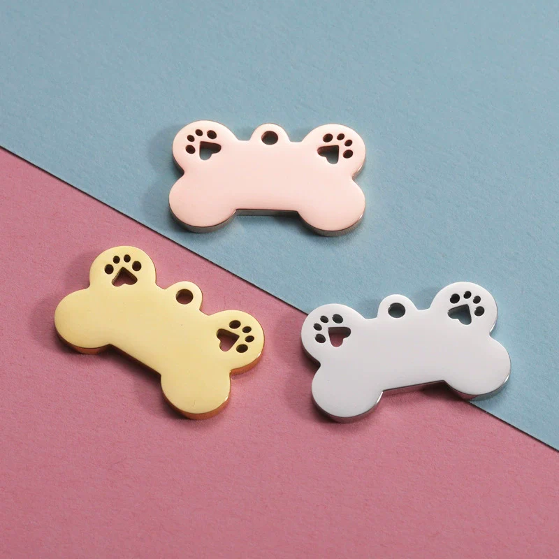 Titanium Steel Pet Pendant Jewelry Accessories Dog Bone Hollow Dog Claw Pendant Electroplating - Image 2