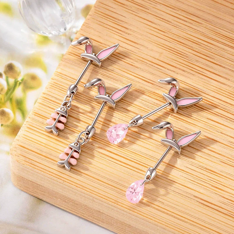 Titanium Steel Rabbit Ear Animal Zodiac Style Electroplated Women's Piercing Jewelry