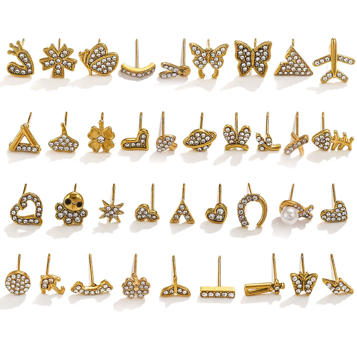 Titanium Steel Retro Old Style Women's Earrings With Heart Star Geometric Patterns And Electroplating Treatment