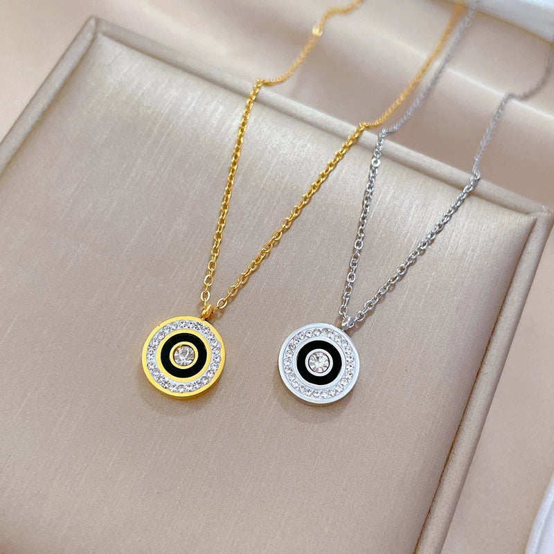 Titanium Steel Ring And Necklace With Geometric Pattern Electroplated In Minimalist And Cartoon Style For Unisex
