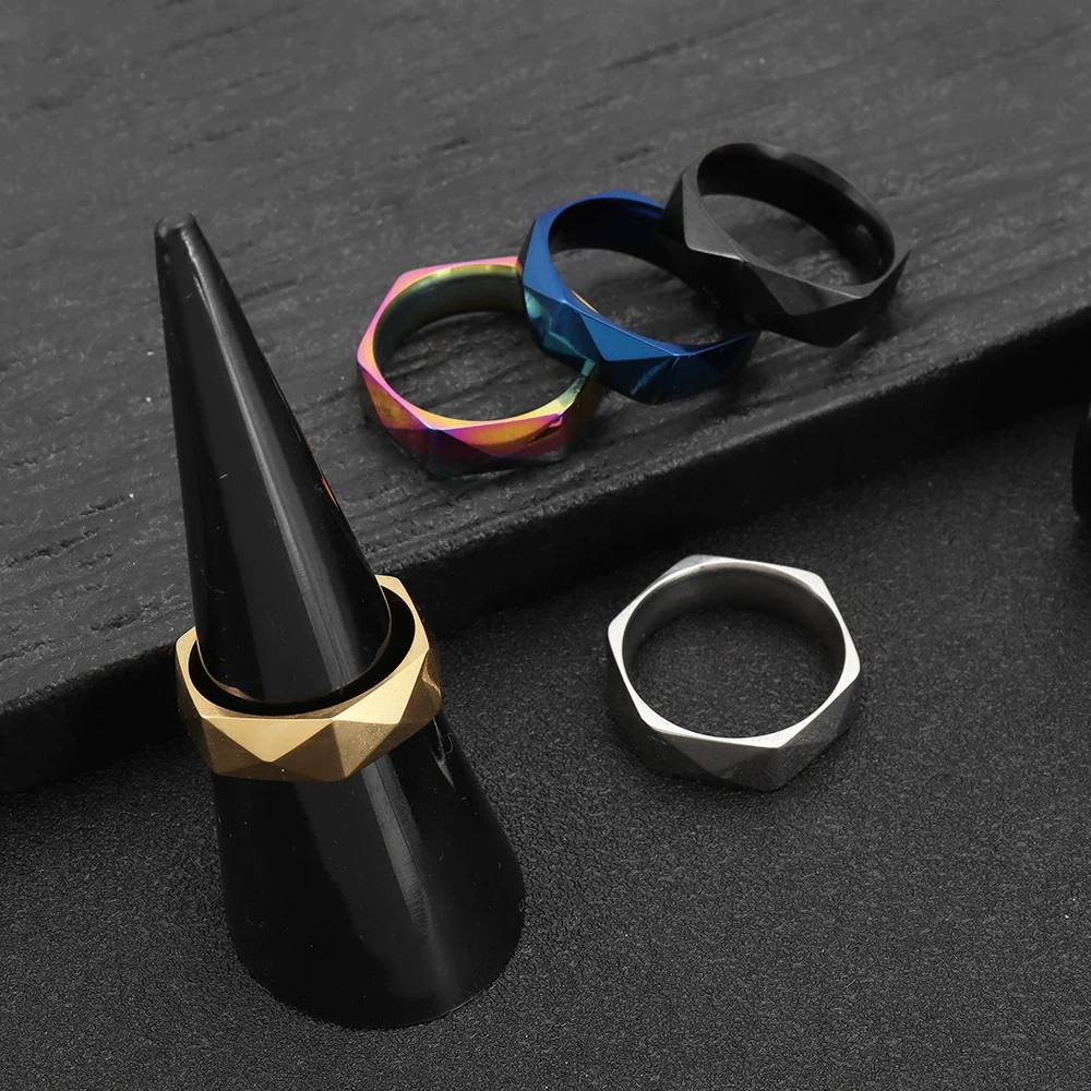 Titanium Steel Ring Rhombus Geometric Style Electroplated Unisex - Image 3