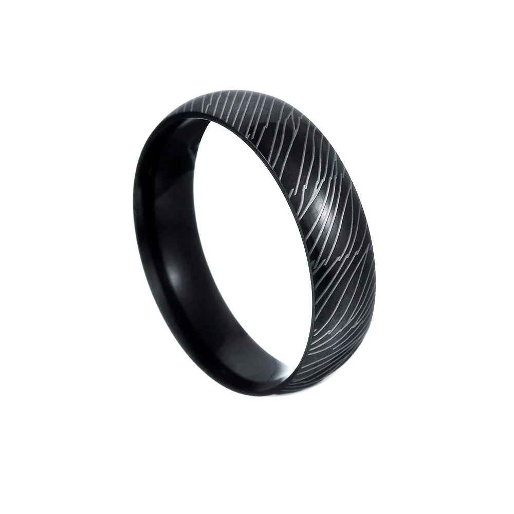 Titanium Steel Ring With Geometric Damascus Steel Pattern And Electroplating For Unisex - Image 4