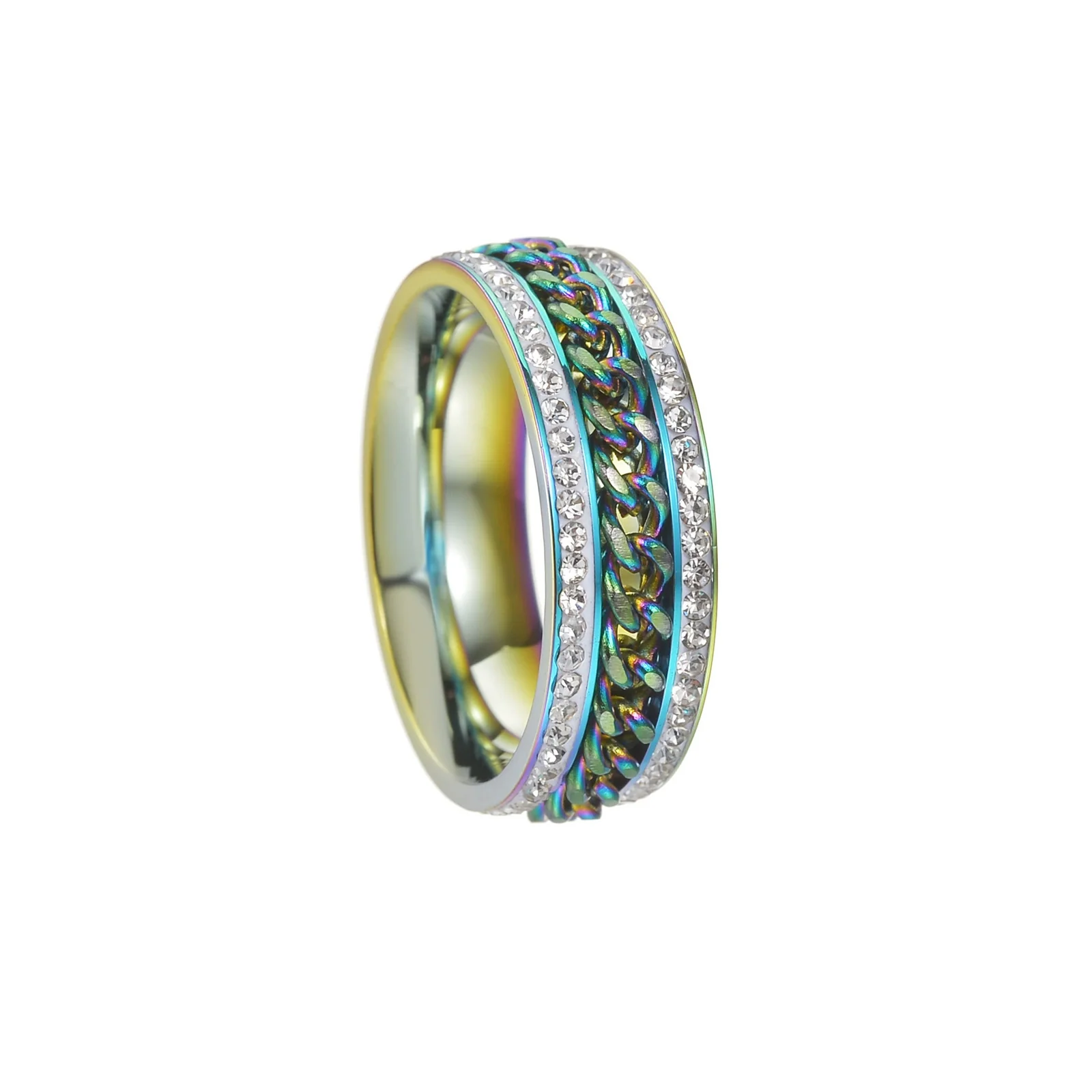 Titanium Steel Rotatable Chain Double Row Diamond U Shape Women's And Unisex Fashion Ring With Electroplating Treatment - Image 10
