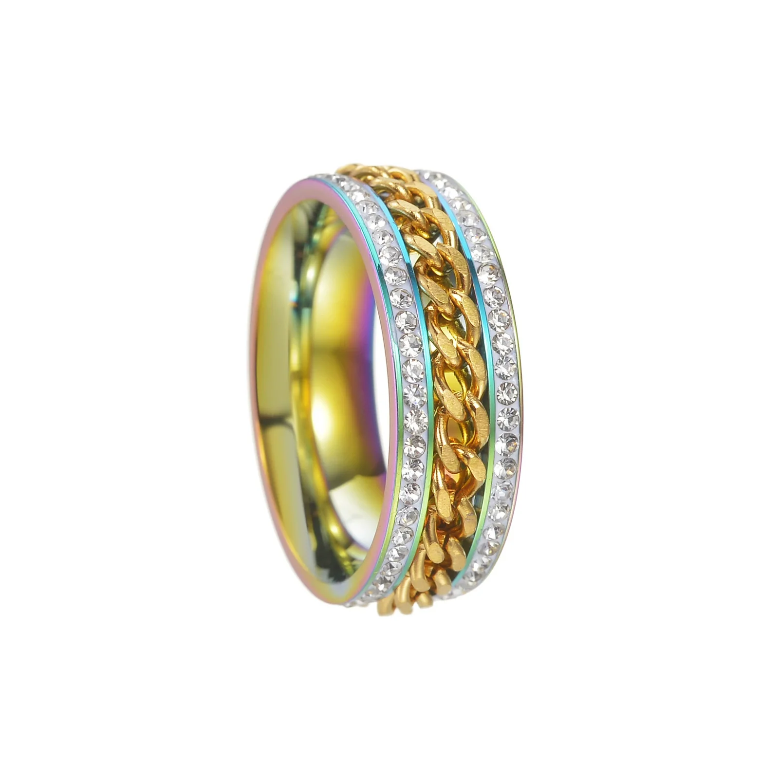 Titanium Steel Rotatable Chain Double Row Diamond U Shape Women's And Unisex Fashion Ring With Electroplating Treatment - Image 11