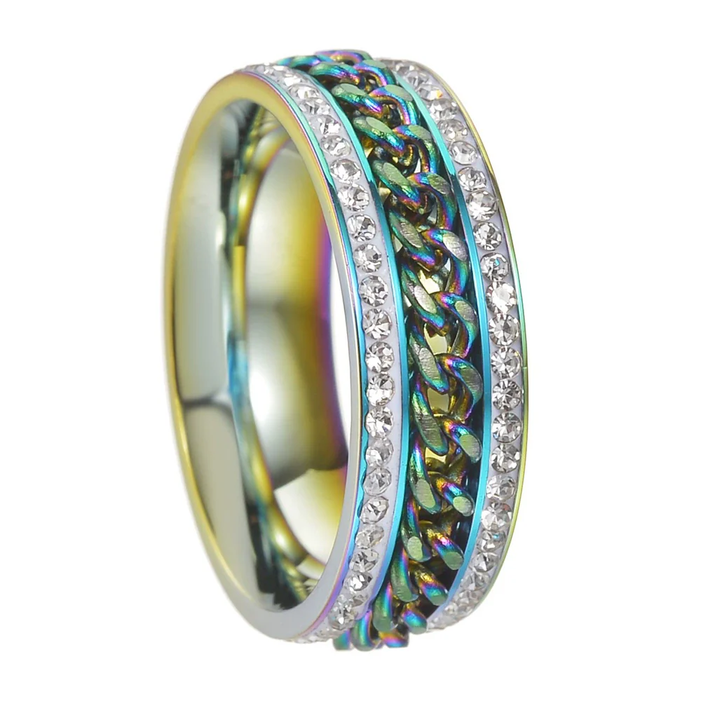 Titanium Steel Rotatable Chain Double Row Diamond U Shape Women's And Unisex Fashion Ring With Electroplating Treatment - Image 5