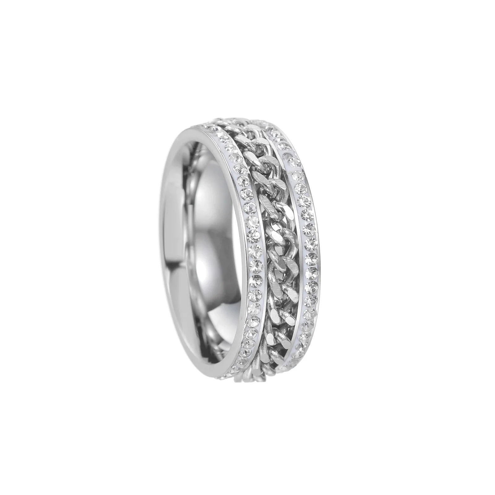 Titanium Steel Rotatable Chain Double Row Diamond U Shape Women's And Unisex Fashion Ring With Electroplating Treatment - Image 7