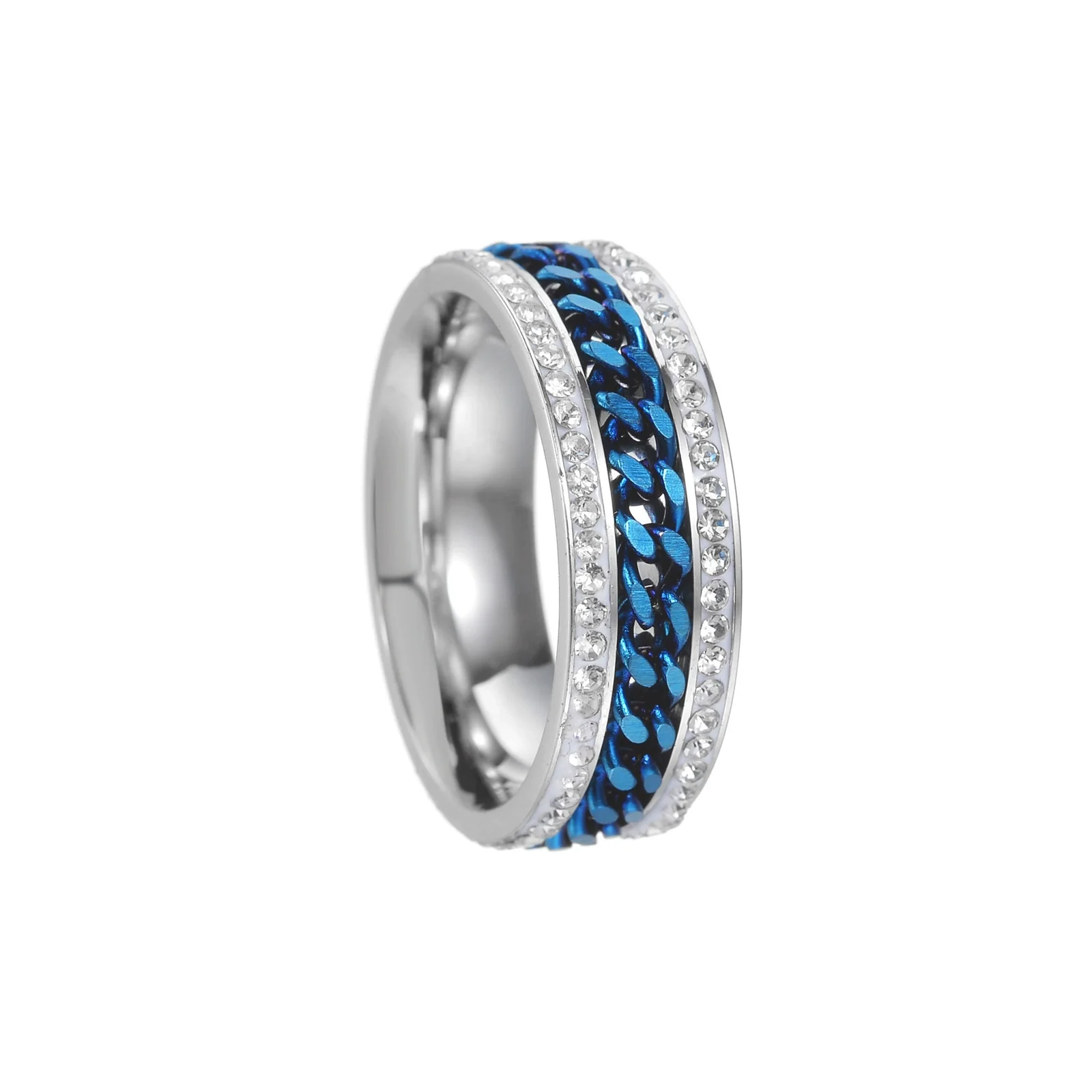 Titanium Steel Rotatable Chain Double Row Diamond U Shape Women's And Unisex Fashion Ring With Electroplating Treatment - Image 9