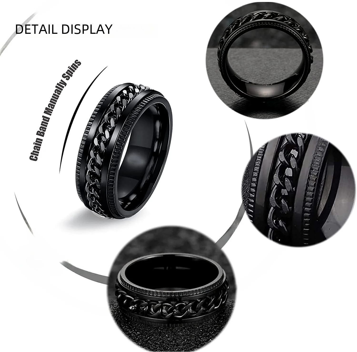 Titanium Steel Rotating Decompression Chain Ring Jewelry With Geometric Design - Image 3