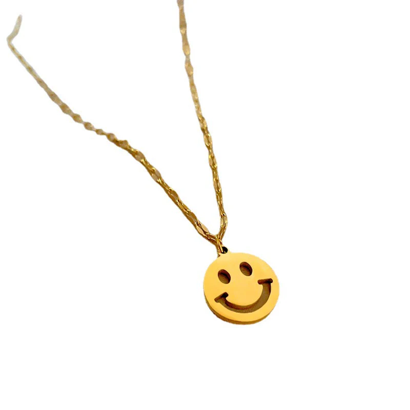 Titanium Steel Round Smiling Face Geometric Fashion Minimalist Electroplated Necklace For Women And Unisex - Image 5