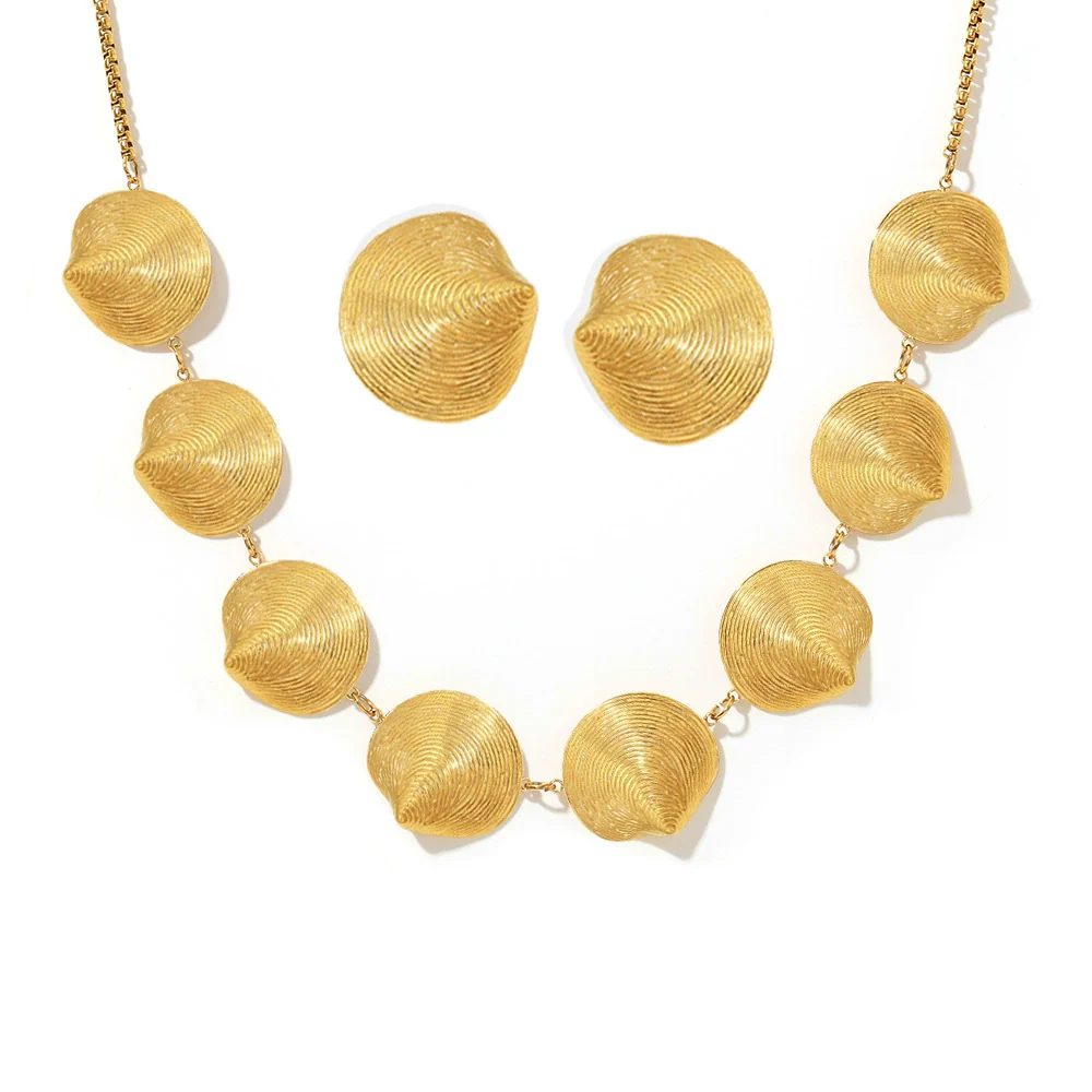 Titanium Steel Shell Pattern Jewelry Set With Electroplating Necklace And Earrings - Image 5