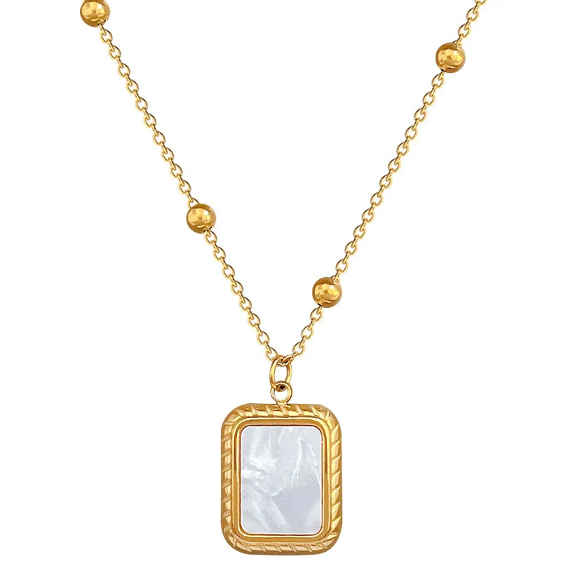 Titanium Steel Square Shell Minimalist Wind Furnace Real Gold Electroplated Cartoon Geometric Unisex Necklace - Image 5