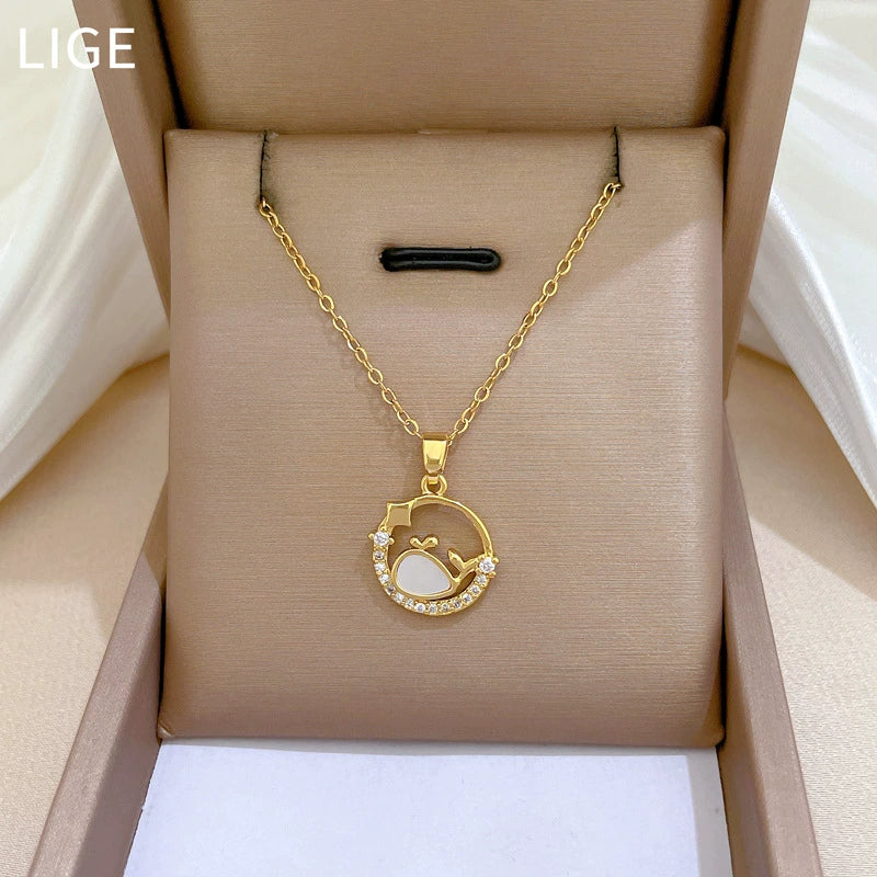 Titanium Steel Stainless Steel Copper Ring Shell Whale Diamond Necklace Unisex Allmatch Clavicle Chain With Geometric Style