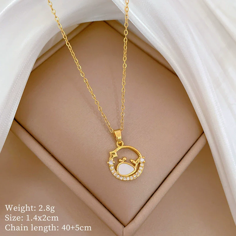 Titanium Steel Stainless Steel Copper Ring Shell Whale Diamond Necklace Unisex Allmatch Clavicle Chain With Geometric Style - Image 6
