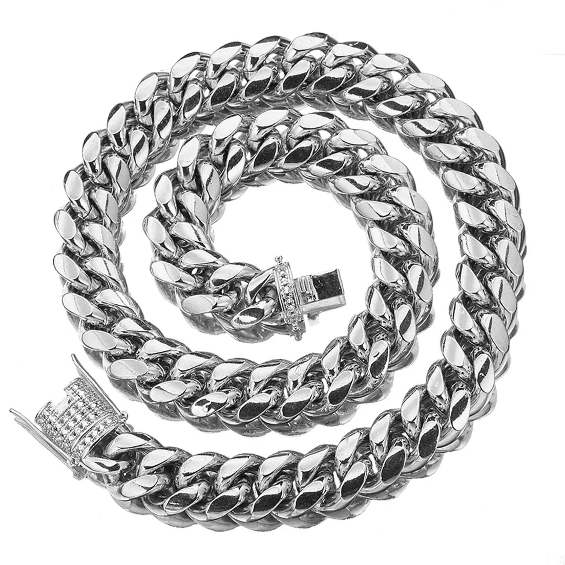 Titanium Steel Stainless Steel Cuban Chain Hiphop Geometric Microinlaid White Diamond Clasp Encrypted Necklace With Polishing And Electroplating For Men - Image 3