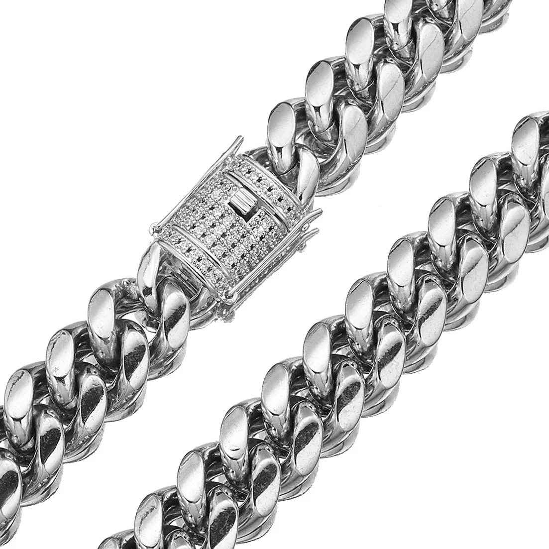 Titanium Steel Stainless Steel Cuban Chain Hiphop Geometric Microinlaid White Diamond Clasp Encrypted Necklace With Polishing And Electroplating For Men - Image 4