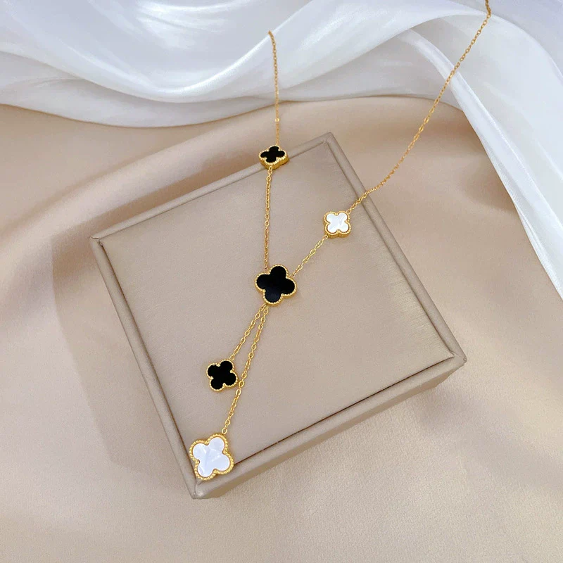 Titanium Steel Tassel Four Leaf Flower Geometric Cartoon Style Electroplated Necklace Accessories