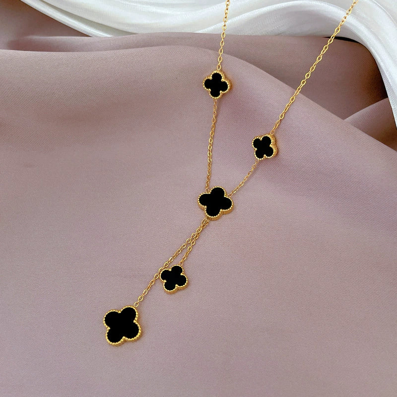 Titanium Steel Tassel Four Leaf Flower Geometric Cartoon Style Electroplated Necklace Accessories - Image 4