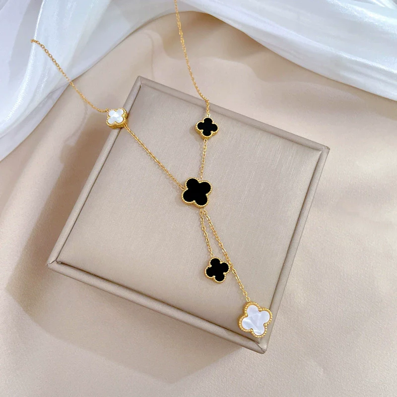Titanium Steel Tassel Four Leaf Flower Geometric Cartoon Style Electroplated Necklace Accessories - Image 5