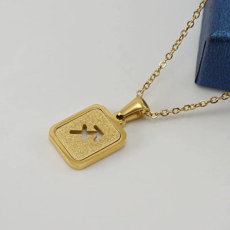 316L Stainless Steel Twelve Constellation Pendant Necklace For Women With Sand Glitter Powder And Vacuum Plating - Image 14