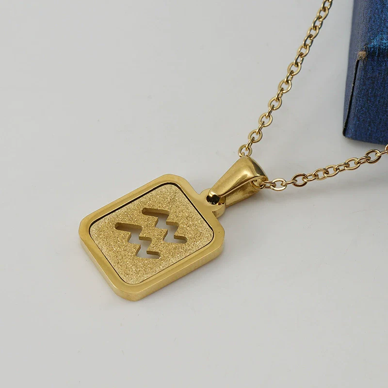 316L Stainless Steel Twelve Constellation Pendant Necklace For Women With Sand Glitter Powder And Vacuum Plating - Image 16