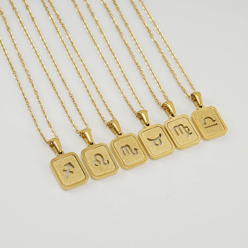 316L Stainless Steel Twelve Constellation Pendant Necklace For Women With Sand Glitter Powder And Vacuum Plating - Image 2